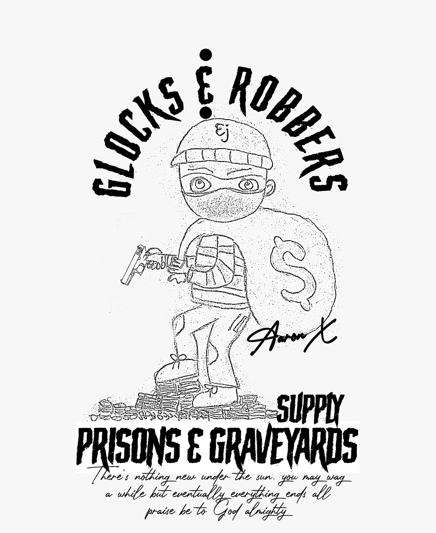 Glocks and robbers hand drawn designs by CV Pre order